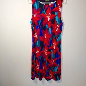 - Tommy Bahama Sleeveless Exotic Floral Summer Dress Size L Red Blue